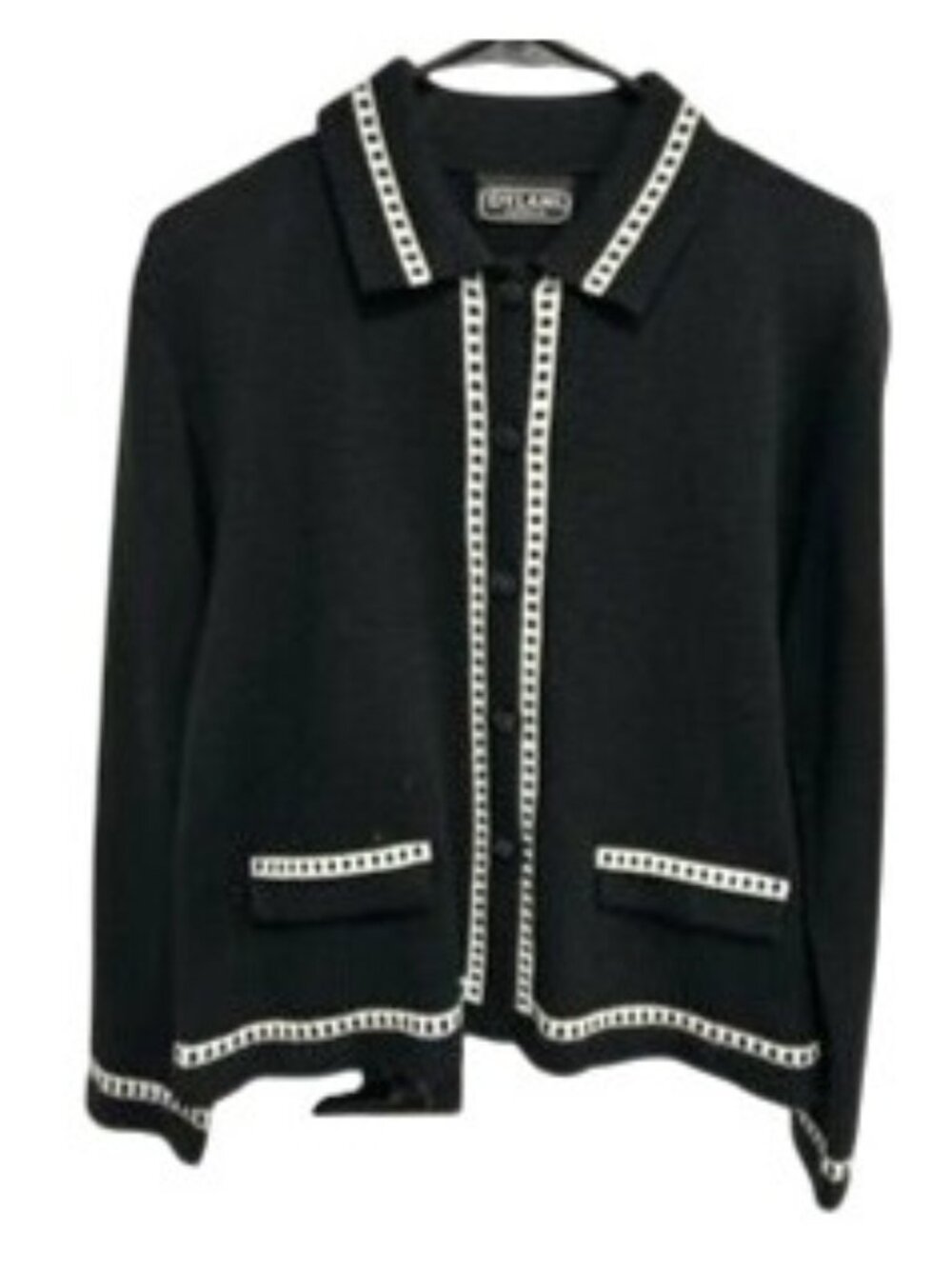 Dylani Knitwear Medium Black White Trim Button Up Cardigan Classic Academia